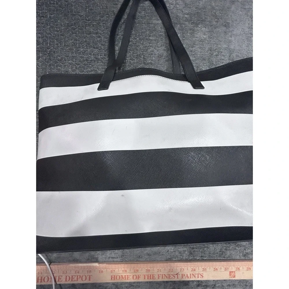 Michael Kors Black White Striped Large Tote Bag Shopper Shoulder Purse
